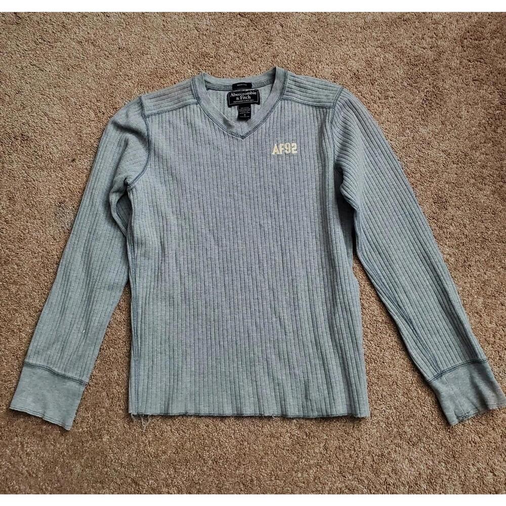 Abercrombie & Fitch Y2K Men’s Small Long Sleeve Shirt Gray Ribbed Muscle Logo